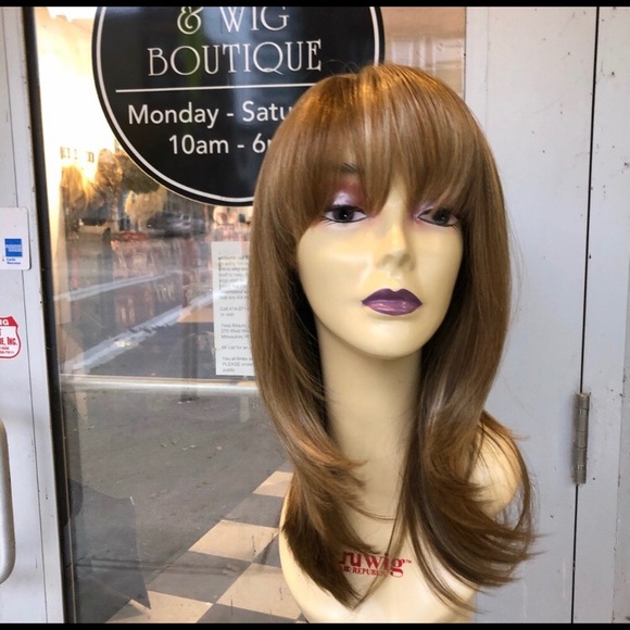 Blonde bangs skin top layers wig medium length